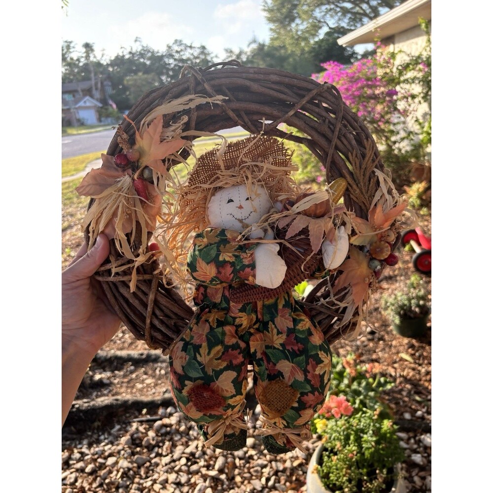 Main Joy Limited Set of 2 Scarecrow Fall Wreath Door Decorations Autumn Colors